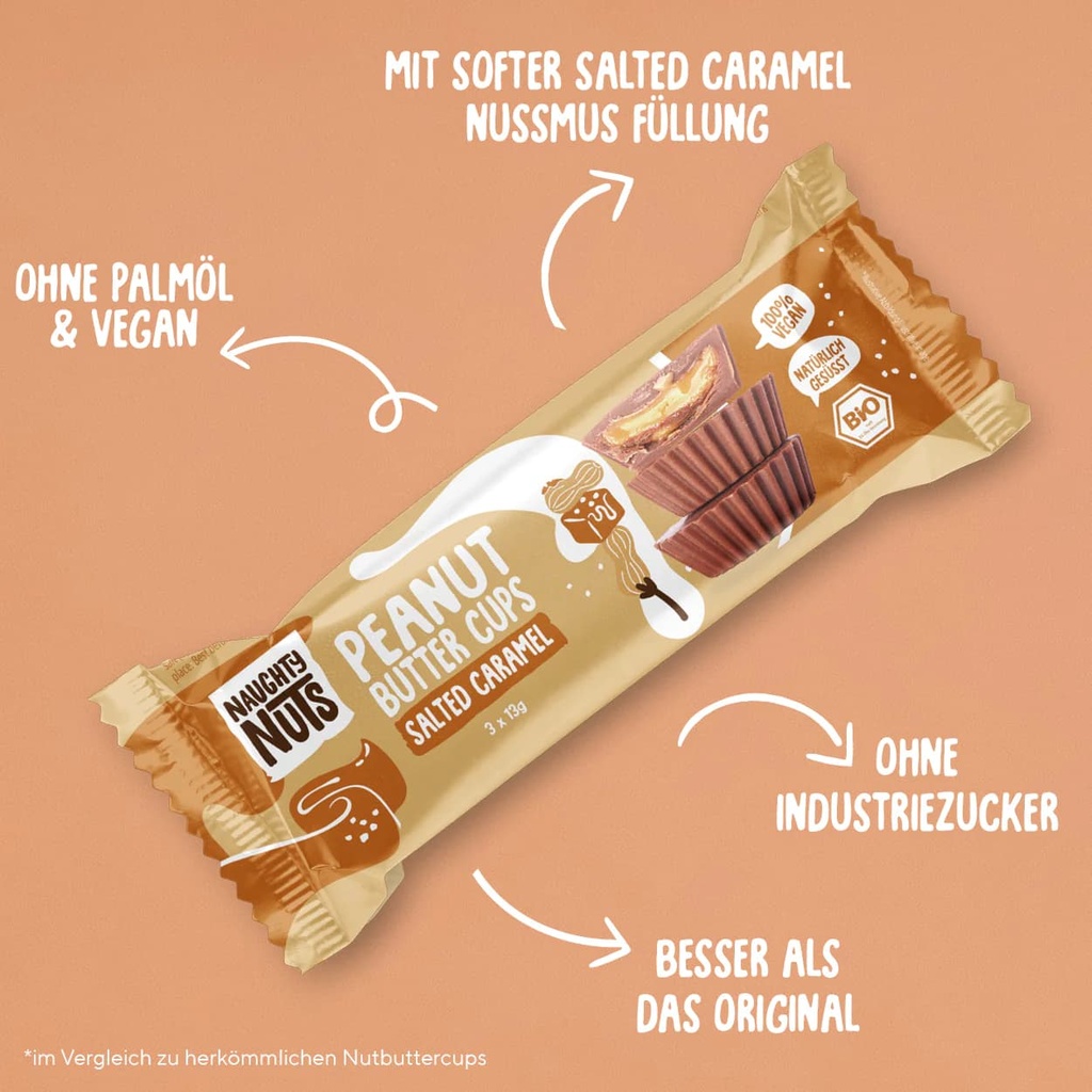 Naughty Nuts Butter Cups relleno de cacahuete y caralmelo salado